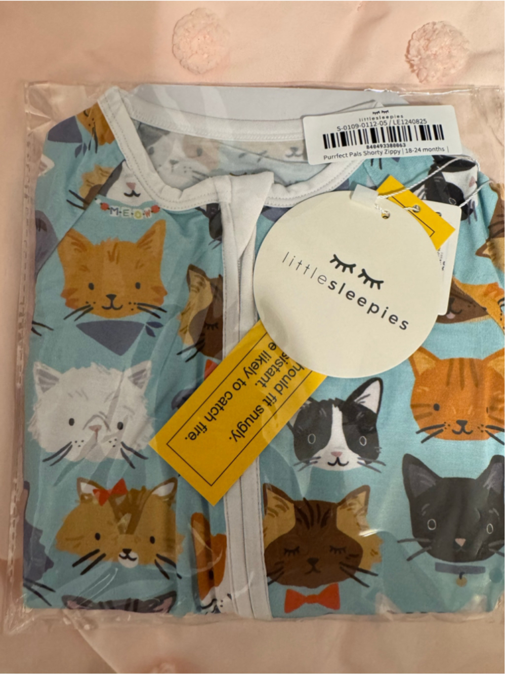 Little Sleepies Baby Shorty Zippy Pajamas 18-24 Months Blue Cat Print